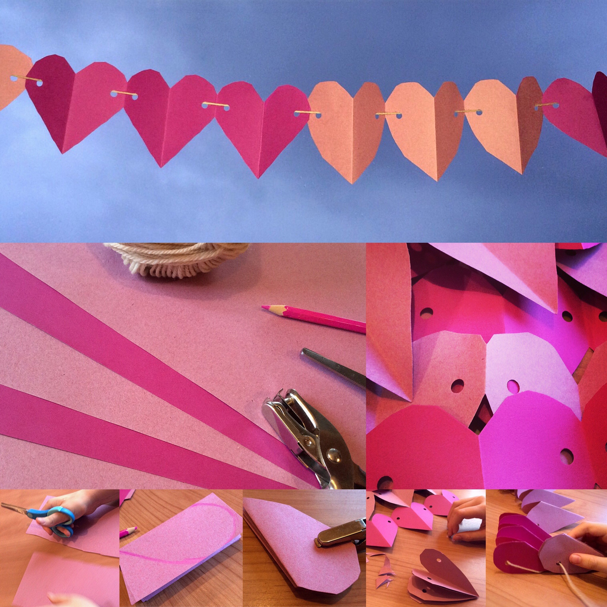 Paper heart garland for Valentines - Sensational Learning with Penguin